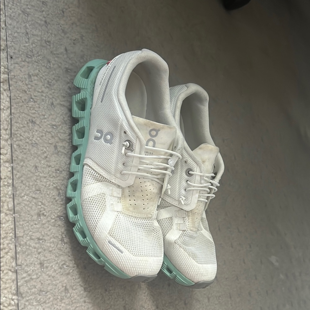On Running White and Green Sneakers Casual Athletic Style